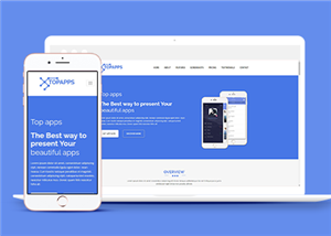 蓝色宽屏手机应用APP制作企业网站模板