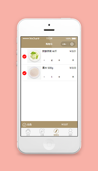 清新简单商品价格核算支付购物车程序源码
